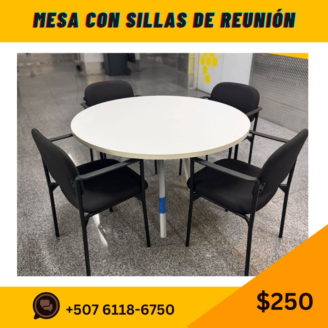 Mesa de Reuniones con su Sillas
mide 1.2 de diám
